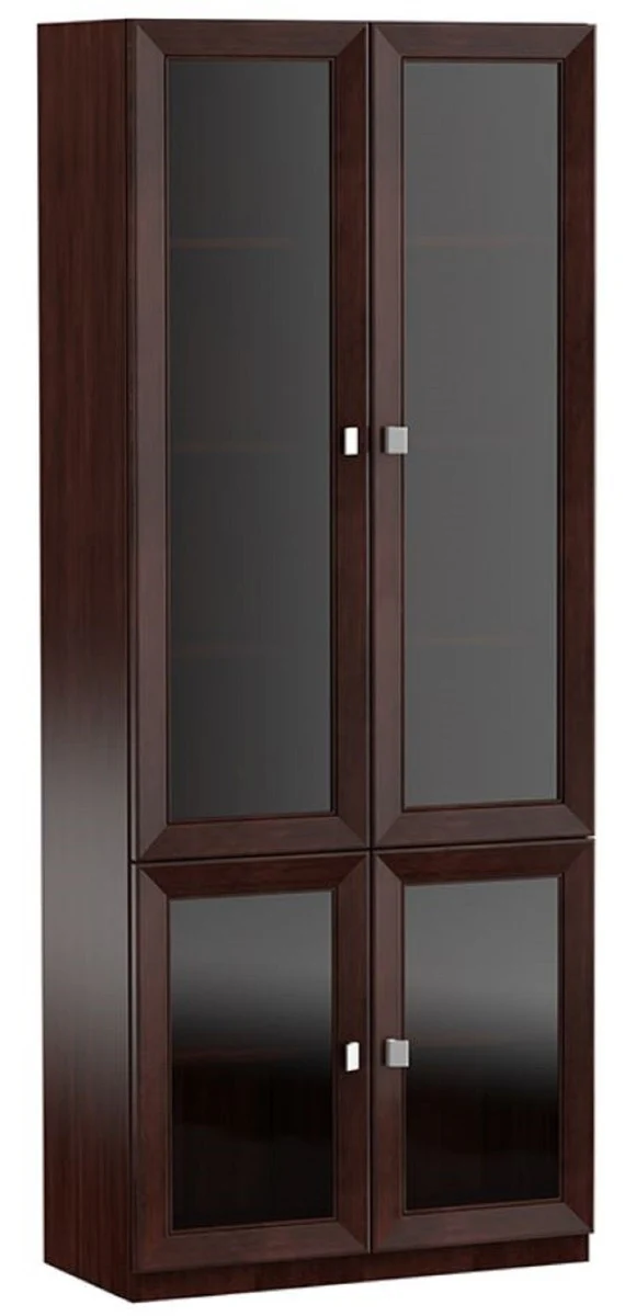 Casa Padrino Gabinete de Sala de Estar de Lujo Marrón Oscuro / Plata 90,6 x 44,2 x H. 225,6 cm - Gabinete de Estante Armario de Oficina con 4 Puertas de Cristal