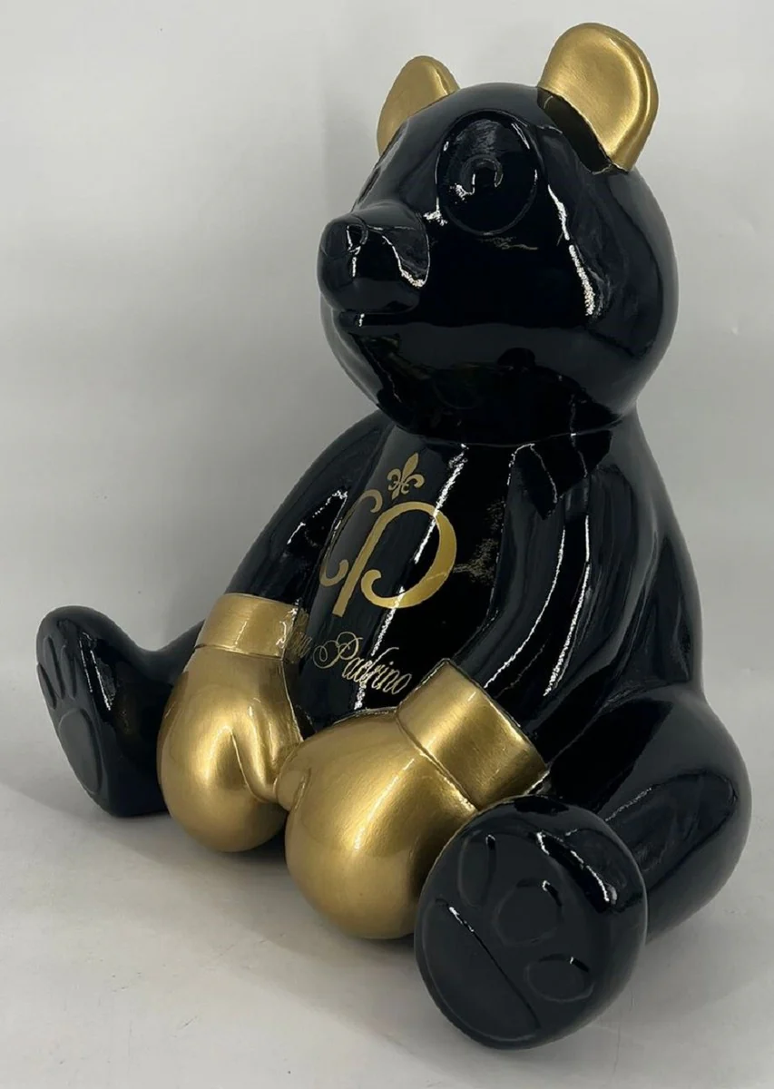 Casa Padrino figura decorativa de lujo osito de peluche boxer negro / oro 50 cm - Escultura decorativa