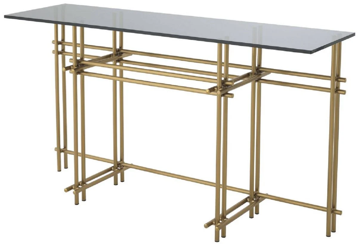 Casa Padrino consola de dise?o lat¨®n / gris 131 x 36,5 x A. 73 cm - Mesa consola de acero inoxidable con tapa de vidrio - Muebles de Dise?o - Calidad de Lujo