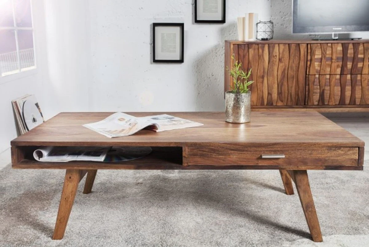 Casa Padrino mesa de centro de madera maciza natural 100 x 55 x A. 40 cm - Mesa de sal¨®n en estilo retro - Muebles de sal¨®n en dise?o retro