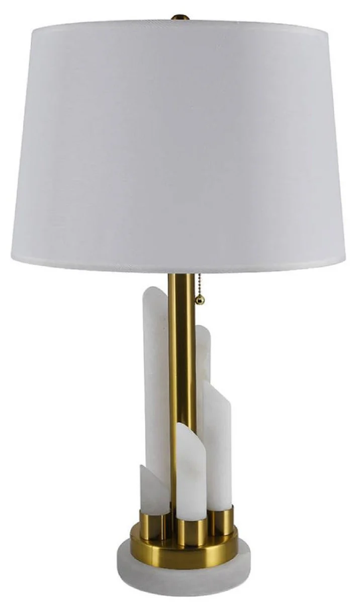 Casa Padrino lámpara de mesa de mármol de lujo blanco / oro Ø 38 x A. 68,5 cm - Lámpara de escritorio redonda de mármol con pantalla - Luces de mármol de lujo