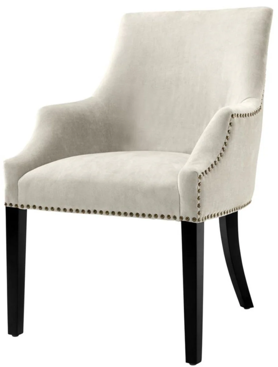 Casa Padrino silla de comedor de lujo con reposabrazos color arena / negro 60 x 71 x H. 92 cm - Mobiliario de Comedor