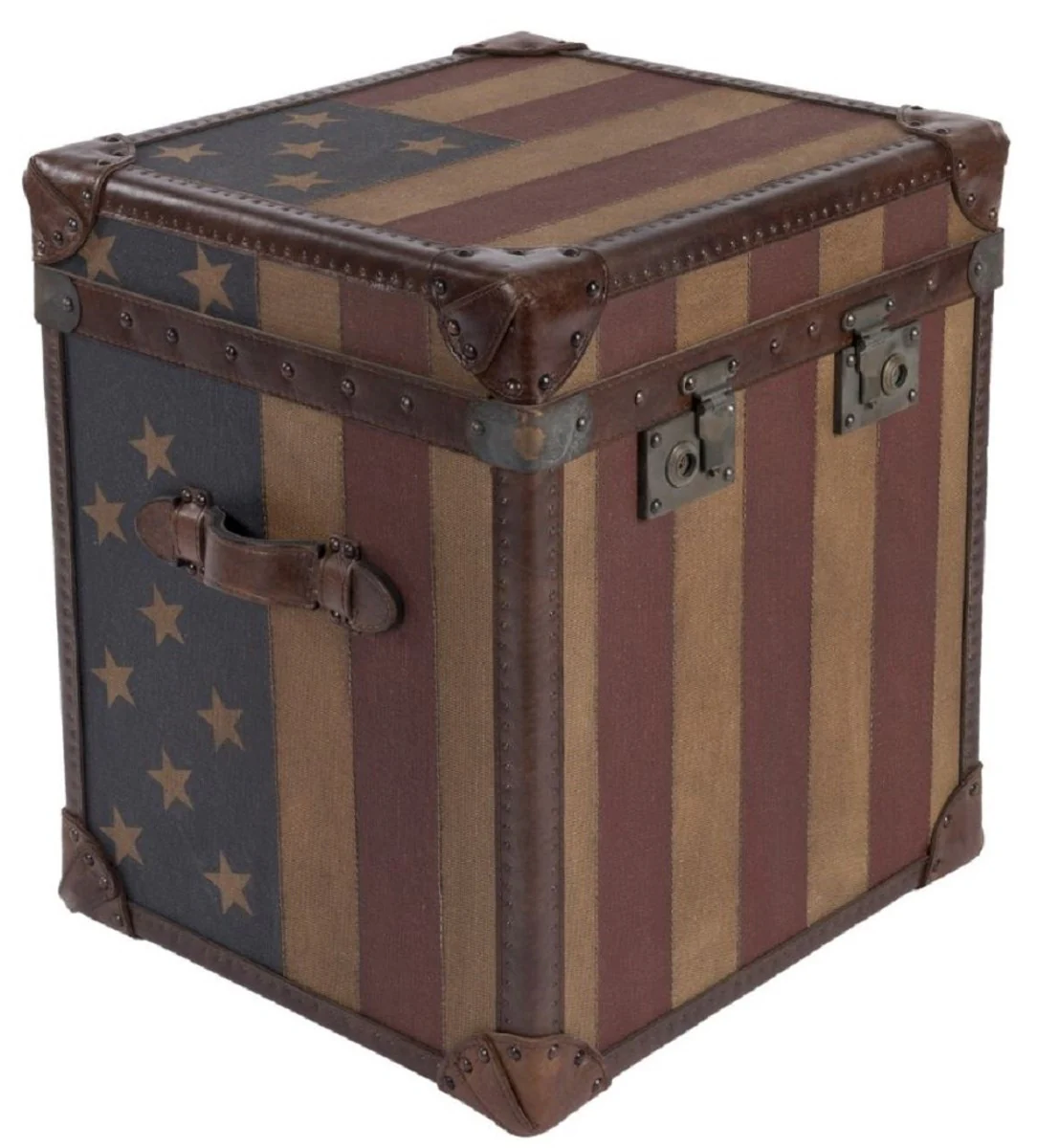 Casa Padrino cofre de lujo diseño USA marrón / multicolor 49 x 44 x A. 57 cm - Cofre de cuero real hecho a mano con apariencia de maleta - Accesorios decorativos de lujo