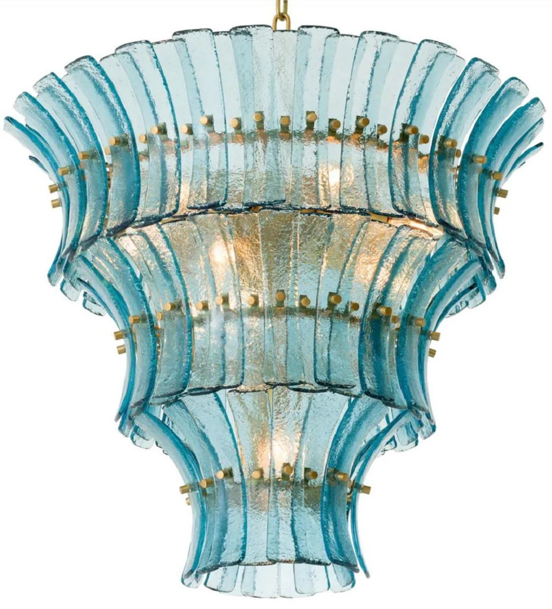 Casa Padrino lámpara de araña de lujo azul / latón antiguo Ø 67 x A. 60 cm - Lámpara de araña de cristal redonda - Lámpara de araña de salón - Lámpara de araña de hotel - Muebles de lujo