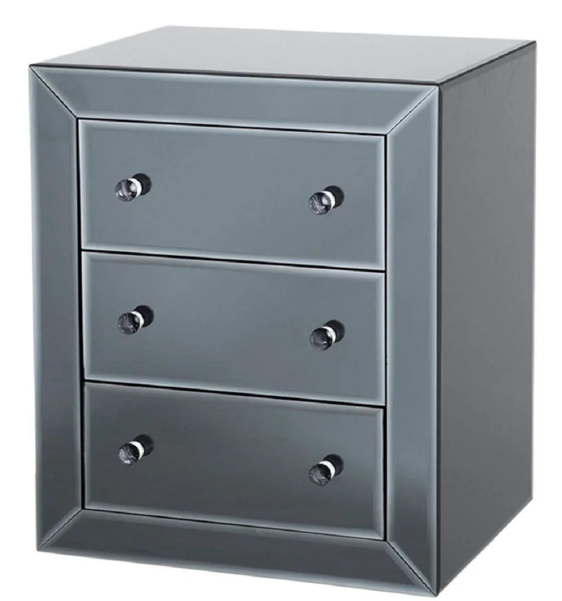 Casa Padrino mesita de noche de lujo con vidrio espejo con 3 cajones negro 57 x 46 x H. 68,5 cm - Muebles de Lujo