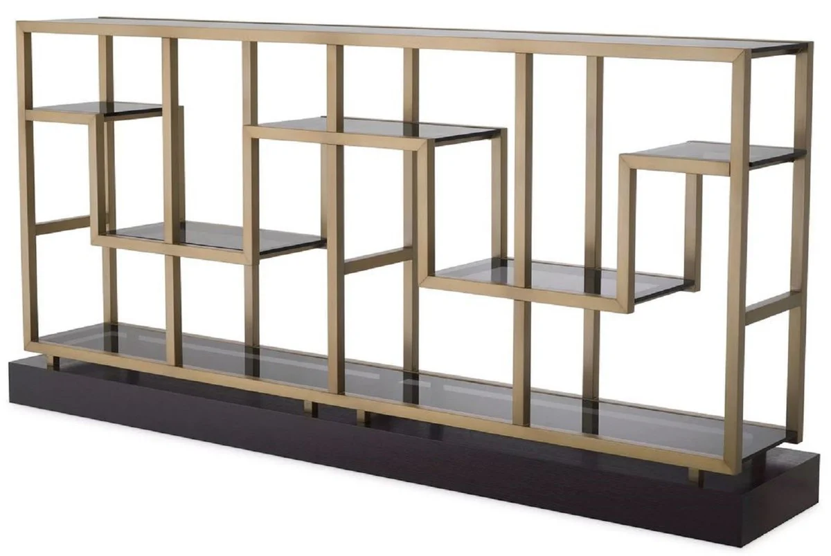 Casa Padrino consola de lujo lat¨®n / gris / negro 213,5 x 34 x A. 104,5 cm - Mesa consola rectangular con tapas de vidrio - Muebles de sal¨®n - Muebles de lujo - Interiores de lujo