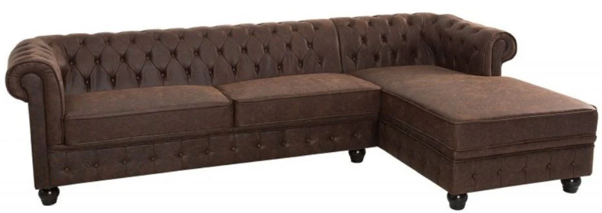 Casa Padrino sof¨¢ esquinero Chesterfield vintage marr¨®n 280 x 165 x A. 73 cm - Sof¨¢ de sal¨®n de cuero sint¨¦tico - Muebles Chesterfield