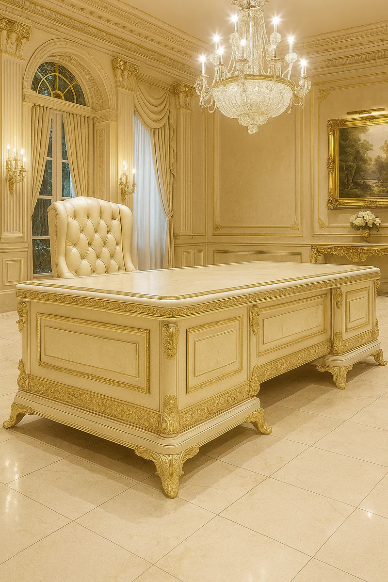 Escritorio Barroco de Lujo Casa Padrino Crema/Dorado - Secretaria de Oficina