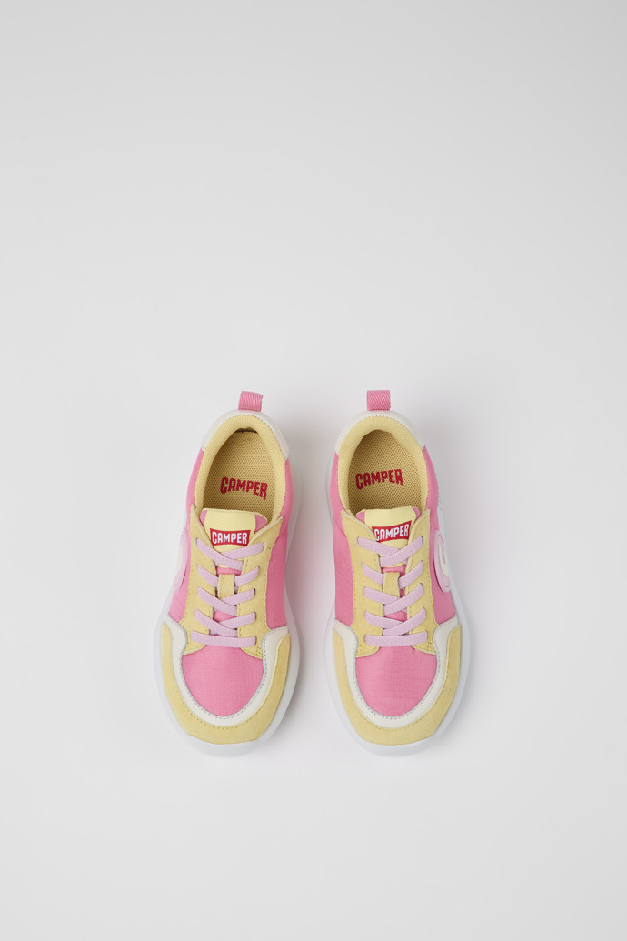Driftie pink and yellow fabric and nubuck sneaker for kids
