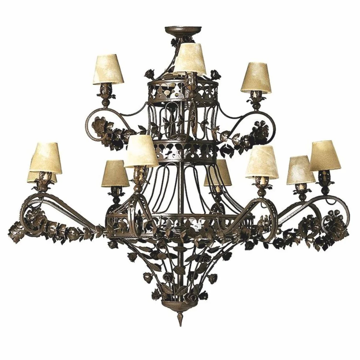 Casa Padrino l¨¢mpara de ara?a barroco de lujo de hierro forjado marr¨®n / beige ? 150 x Al. 130 cm