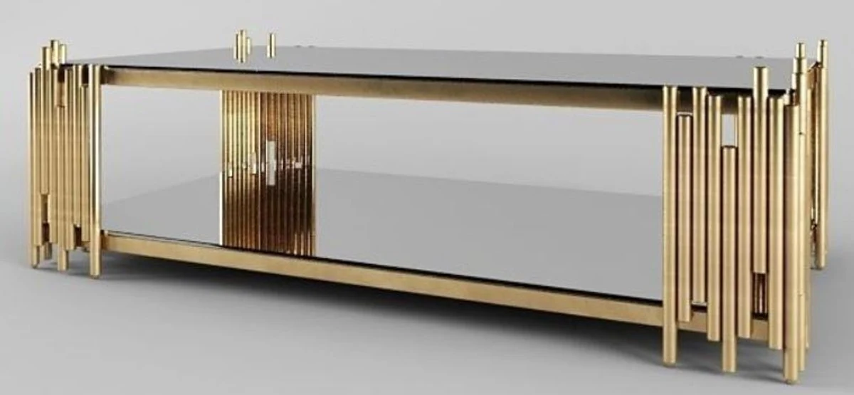 Casa Padrino mesa de centro de dise?o oro 100 x 60 x A. 45 cm - Mesa de sal¨®n rectangular con platos de vidrio - Muebles de sal¨®n de lujo