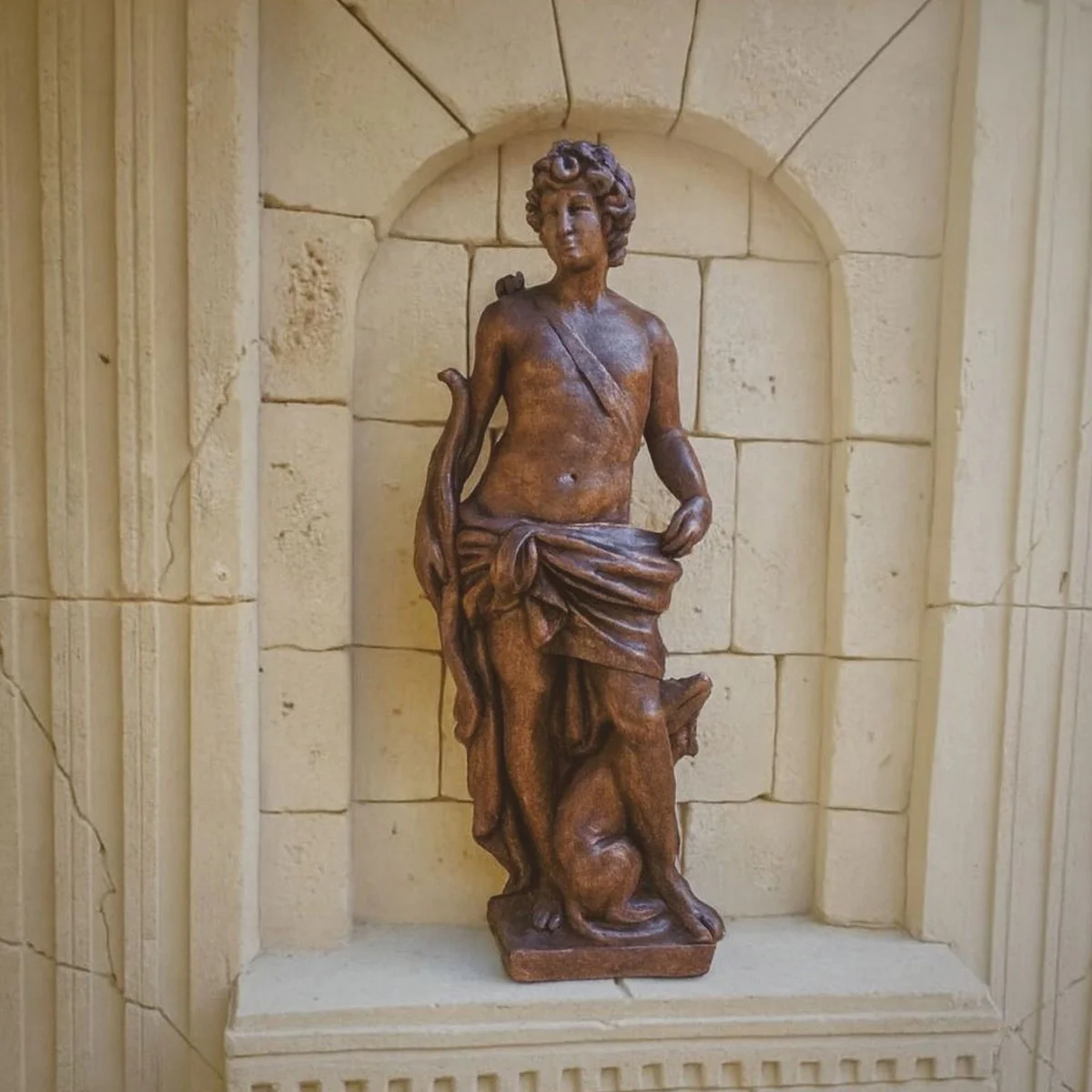 Casa Padrino escultura de decoraci¨®n de jard¨ªn Art Nouveau hombre con arco y perro marr¨®n A. 142 cm