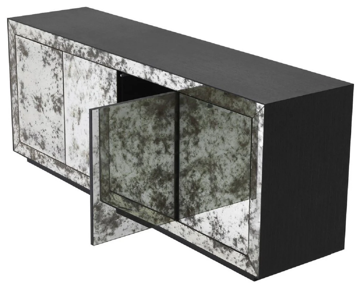 Casa Padrino aparador de lujo gris antracita / vidrio espejo antiguo 200 x 49,5 x A. 79 cm - Armario de madera maciza con 4 puertas de espejo - Calidad de Lujo