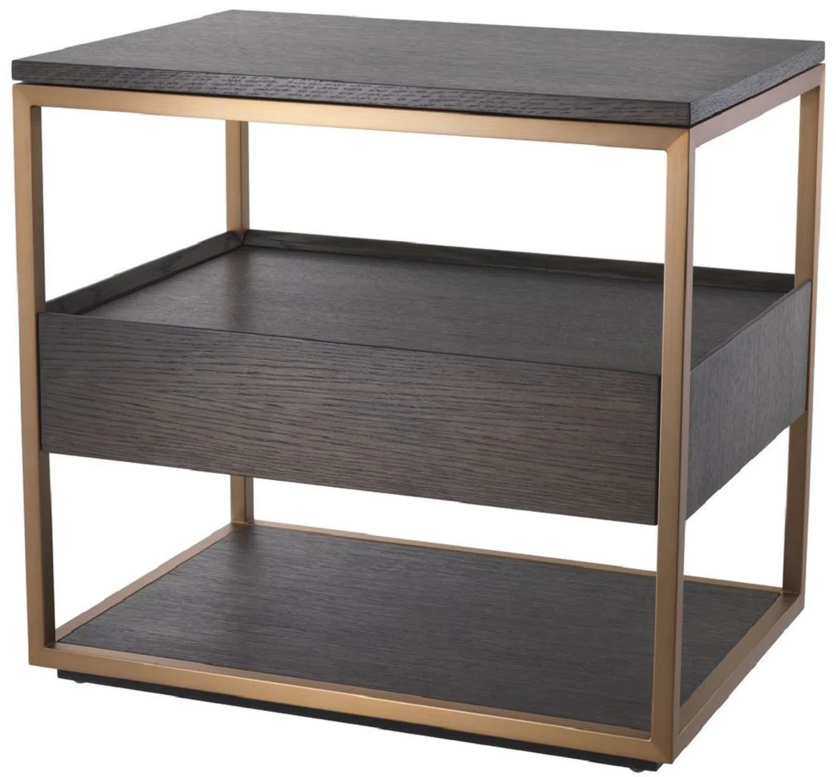 Casa Padrino mesa auxiliar de lujo con caj¨®n moca / cobre 65 x 46 x A. 61 cm - Mesita de noche de chapa de roble con marco de acero inoxidable - Muebles de Lujo