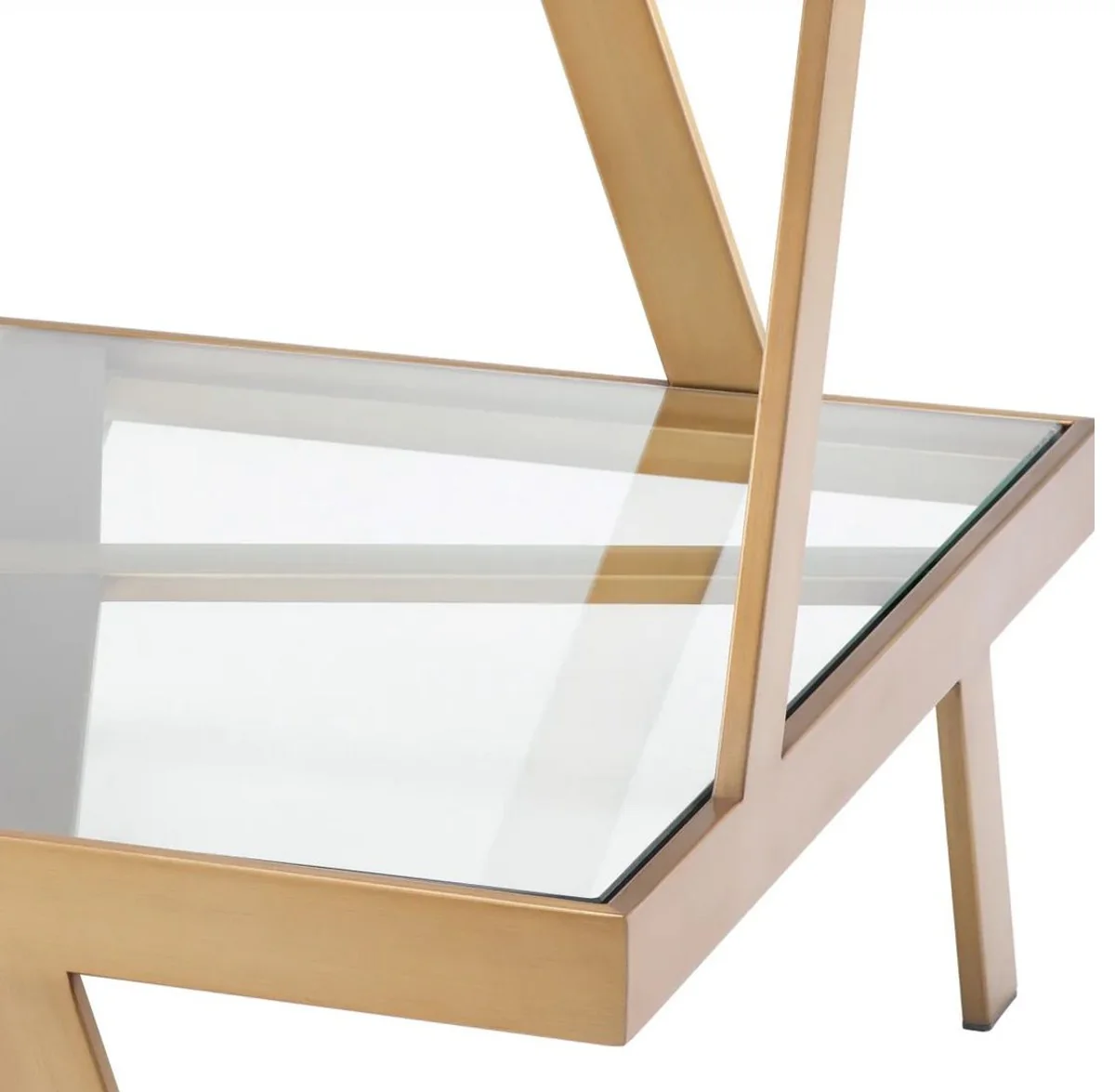 Casa Padrino mesa auxiliar de lujo lat¨®n 60 x 60 x A. 50,5 cm - Mesa cuadrada de acero inoxidable con tapas de vidrio - Muebles de sal¨®n - Muebles de lujo - Calidad de lujo