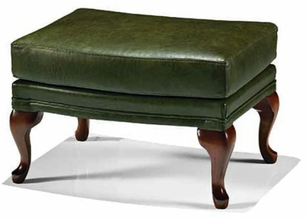 Casa Padrino taburete de cuero barroco de lujo verde / marr¨®n 64 cm - Hecho en Italia