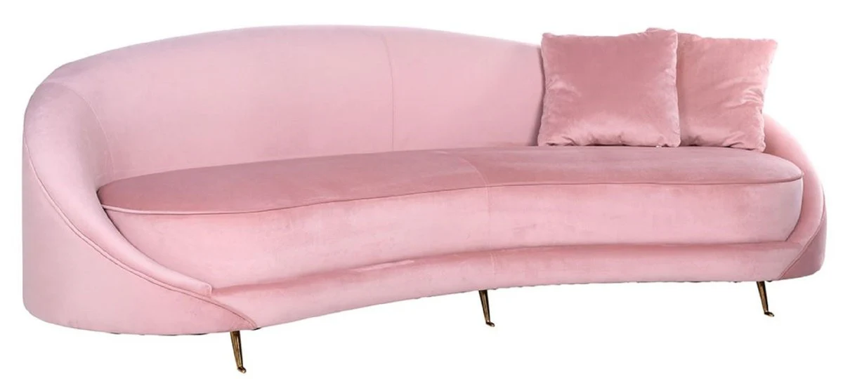 Casa Padrino sof¨¢ de terciopelo de lujo rosa / oro 240 x 100 x A. 77 cm - Sof¨¢ de sal¨®n curvo con 2 cojines decorativas - Muebles de sal¨®n de lujo