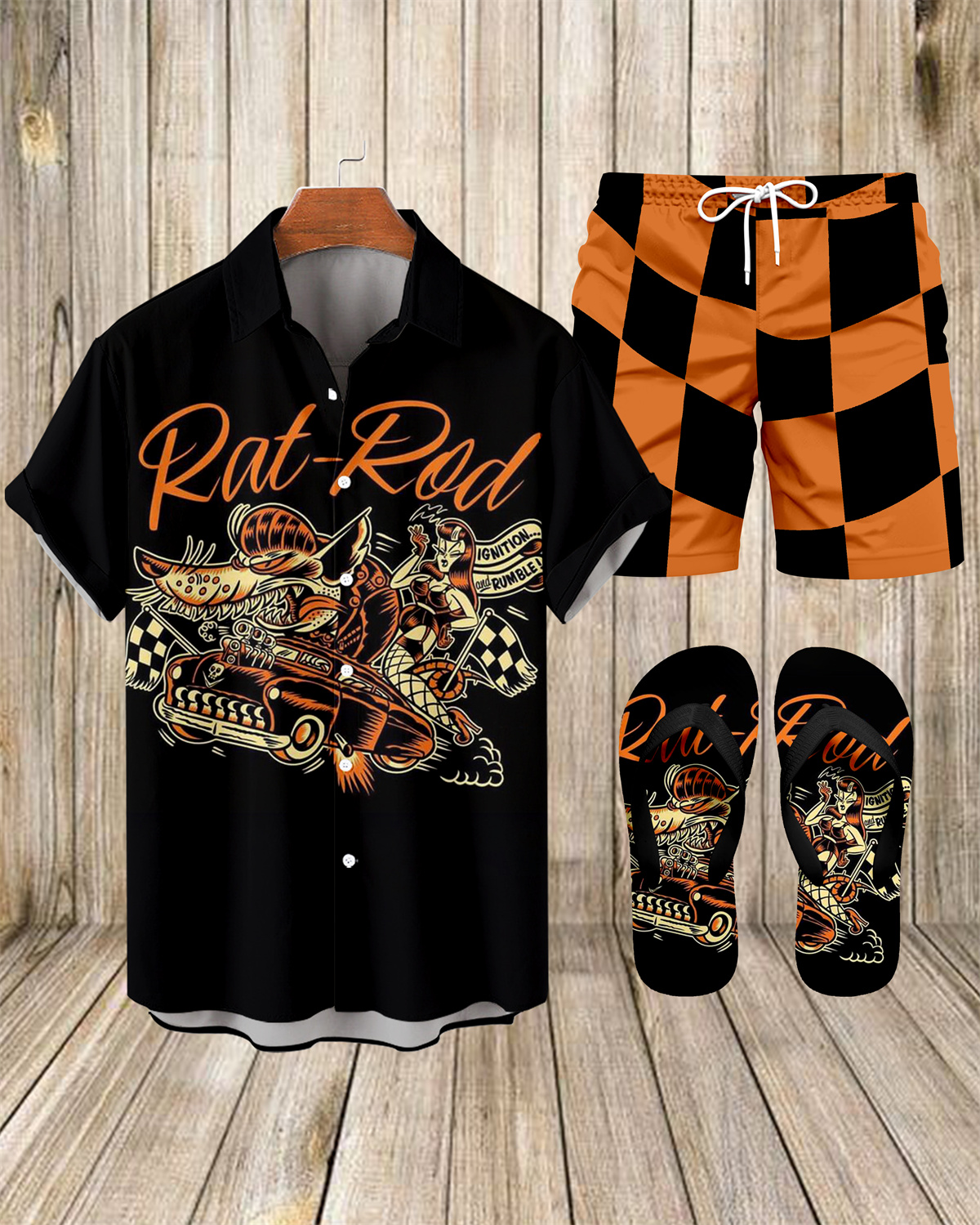 Suitmens Men's Spring Classic Car Shirt Three-Piece Set 073