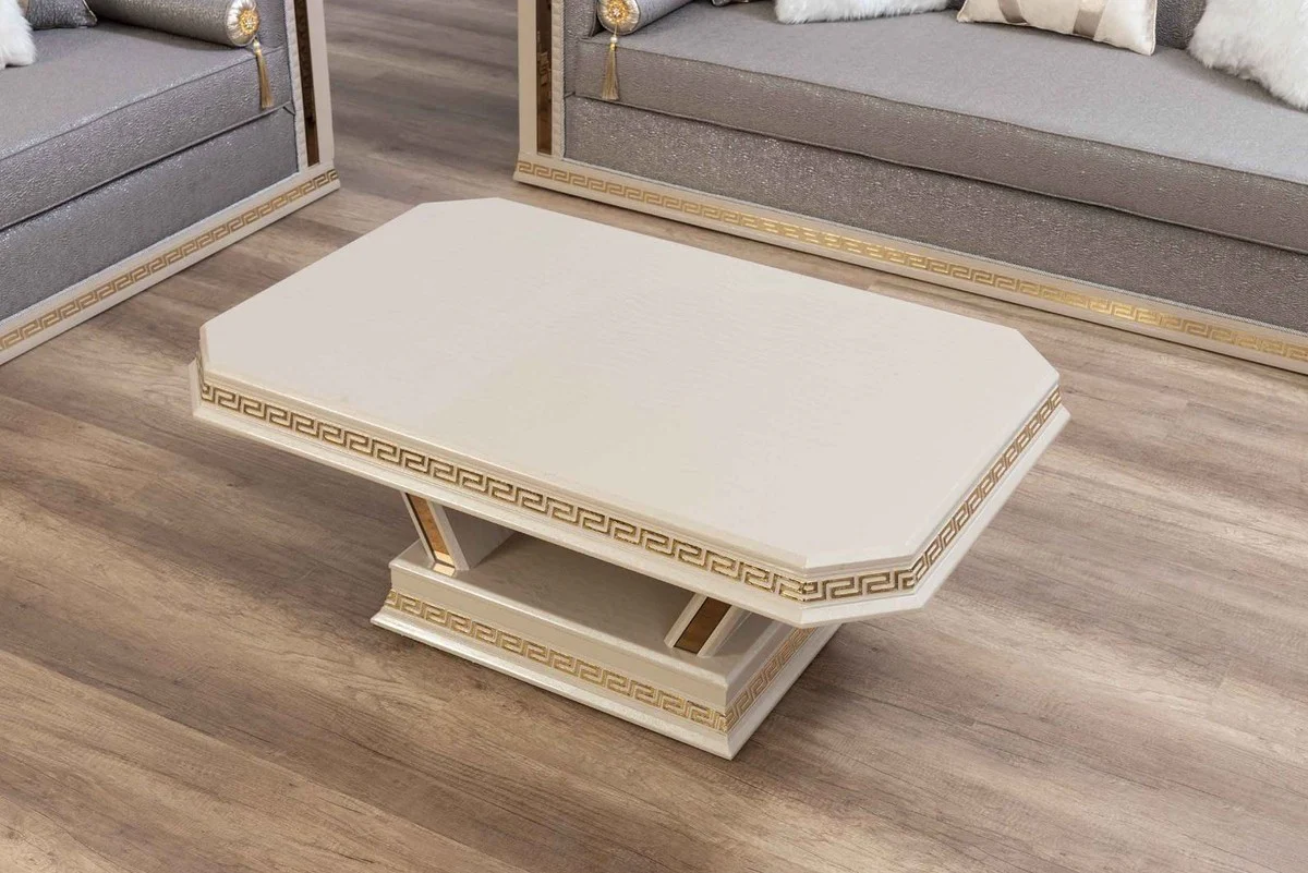 Casa Padrino mesa de centro Art Deco de lujo crema / oro - Mesa de sal¨®n de madera maciza hecha a mano - Muebles de Sal¨®n Art Deco