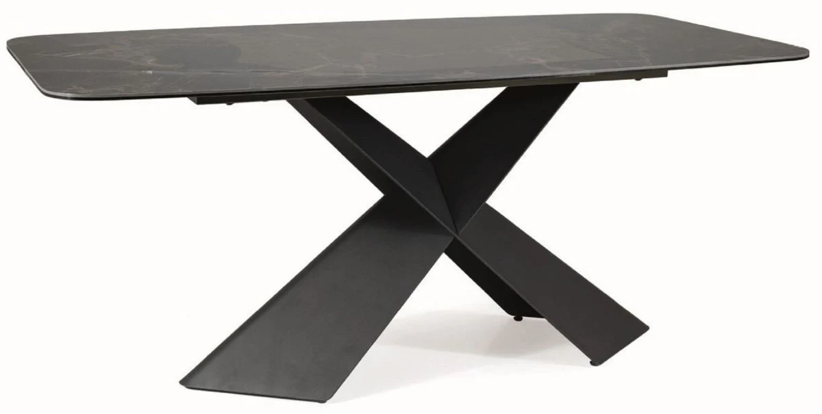 Casa Padrino mesa de comedor de lujo con tablero de cer¨¢mica de vidrio templado negro-marr¨®n / negro mate 180 x 95 x A. 76 cm - Mesa de cocina de lujo - Muebles de comedor - Muebles de lujo