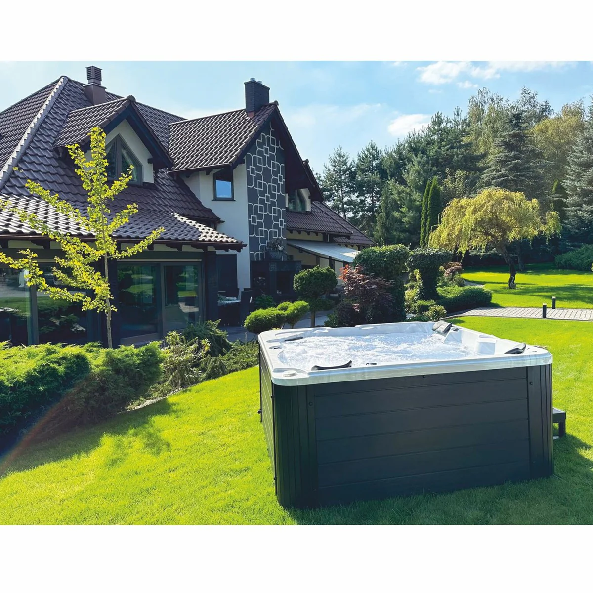 Casa Padrino jacuzzi exterior de lujo blanco / negro / gris 200 cm - Ba?era de hidromasaje en el jard¨ªn