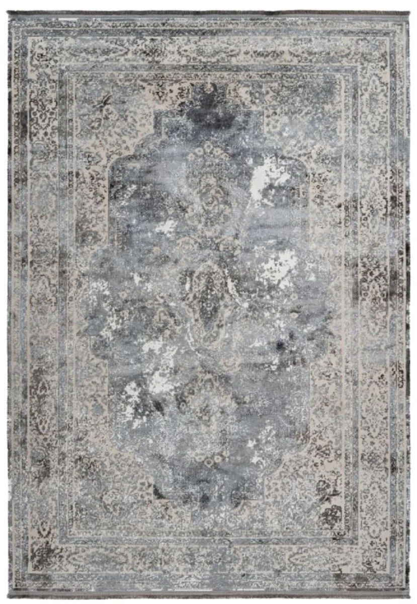 Casa Padrino alfombra plata vintage - Varios Tamaños - Alfombra rectangular con un aspecto vintage - Accesorios de decoración de la sala de estar