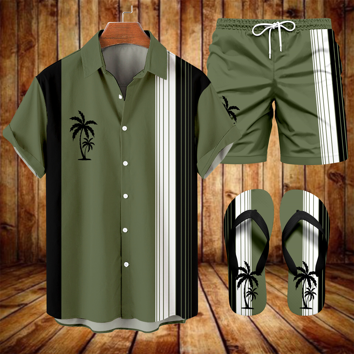 Suitmens Men's Hawaii Vacations Print Shirt Three-Piece Set 058