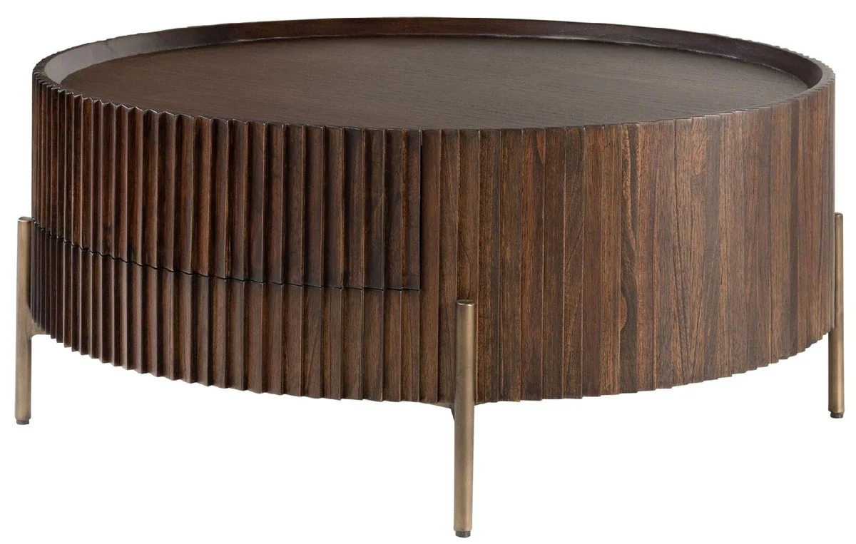 Casa Padrino mesa de centro de lujo marr¨®n oscuro ? 90 x A. 40 cm - Mesa de sal¨®n redonda con caj¨®n - Muebles de sal¨®n - Muebles de madera maciza - Muebles de lujo