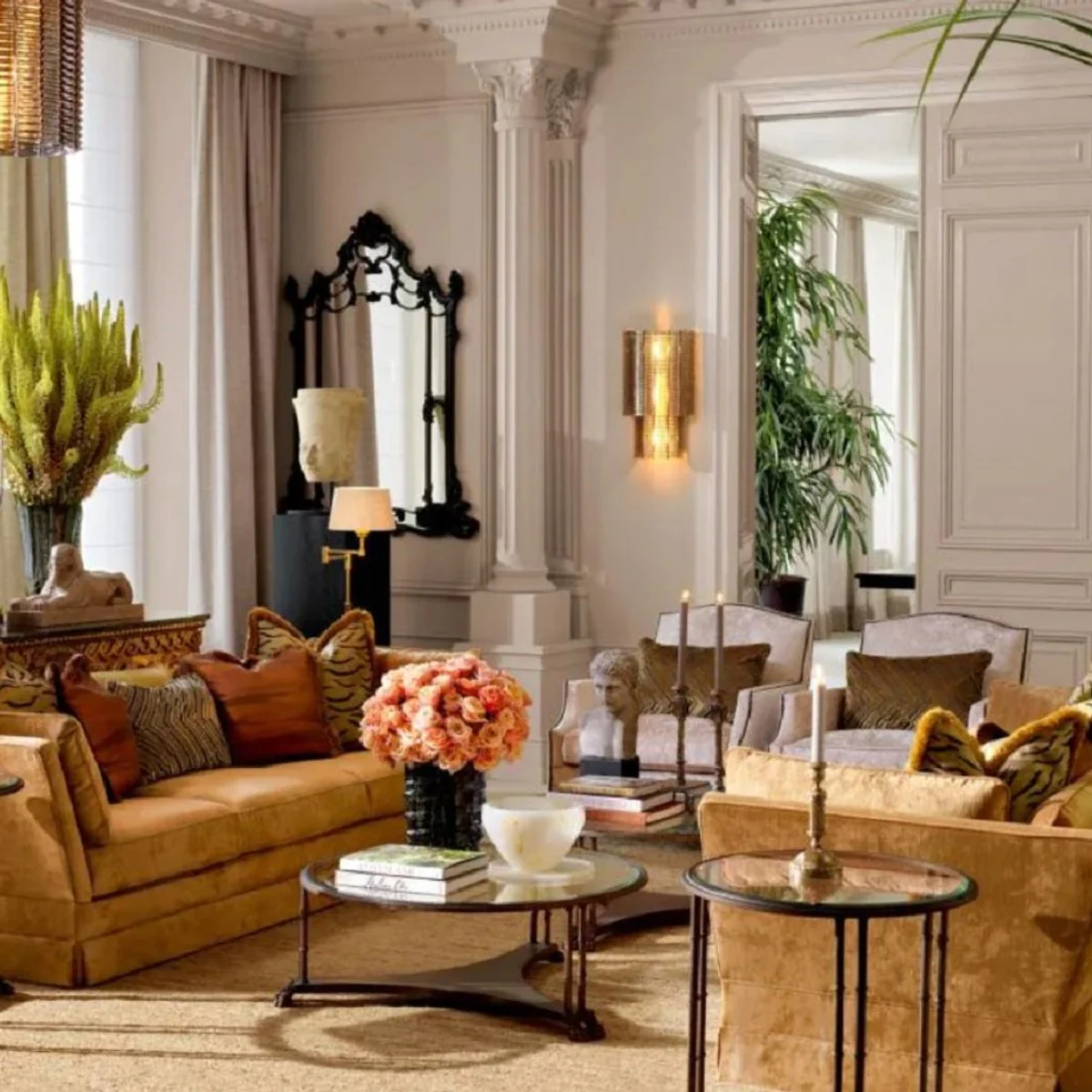 Casa Padrino mesa auxiliar barroco de lujo con tapa de vidrio bronce ? 62 x A. 64 cm