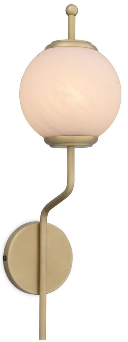 Casa Padrino lámpara de pared de lujo latón antiguo / blanco Ø 19 x A. 66 cm - Lámpara de pared con pantalla de vidrio redonda - Luces de Lujo