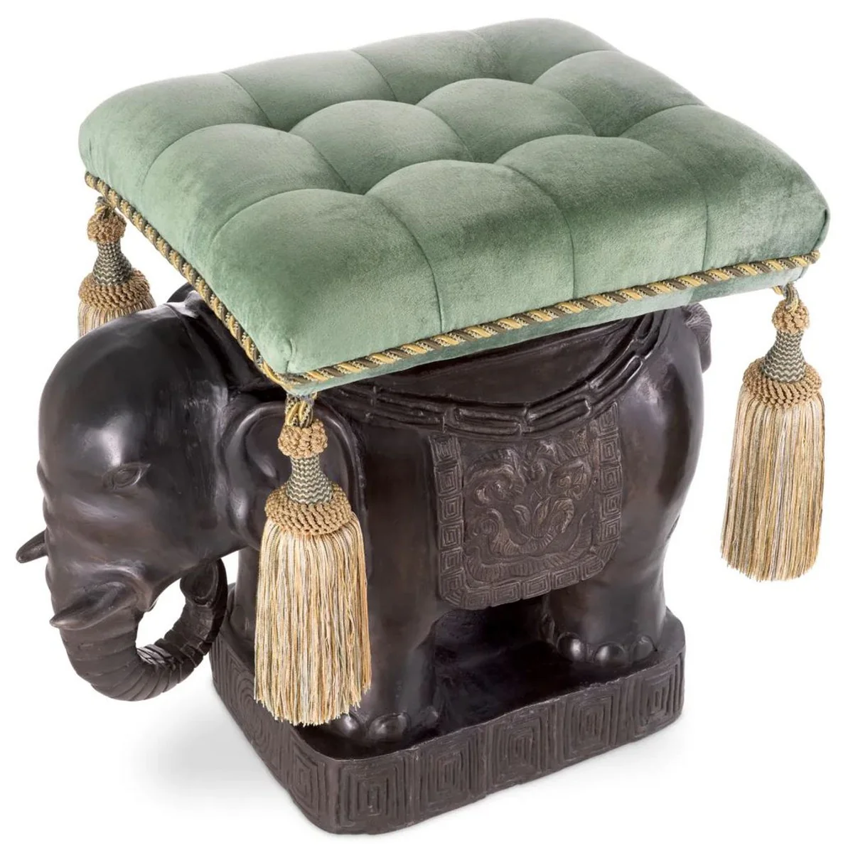 Casa Padrino taburete de lujo elefante bronce / turquesa / oro 58 x 40 x A. 55 cm - Taburete acolchado de aluminio con tela de terciopelo - Muebles de lujo - Calidad de lujo