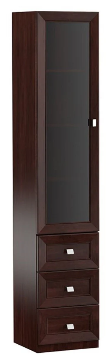 Casa Padrino Gabinete de Sala de Estar de Lujo con Puerta de Vidrio y 3 Cajones Marrón Oscuro / Plata 45,4 x 44,2 x H. 225,6 cm - Calidad de Lujo