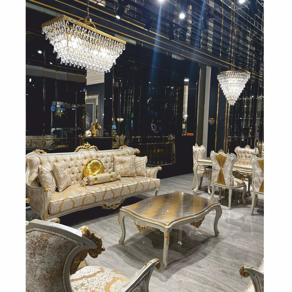 Casa Padrino mesa de centro barroco de lujo gris / oro 127 cm - Muebles de sal¨®n de estilo barroco