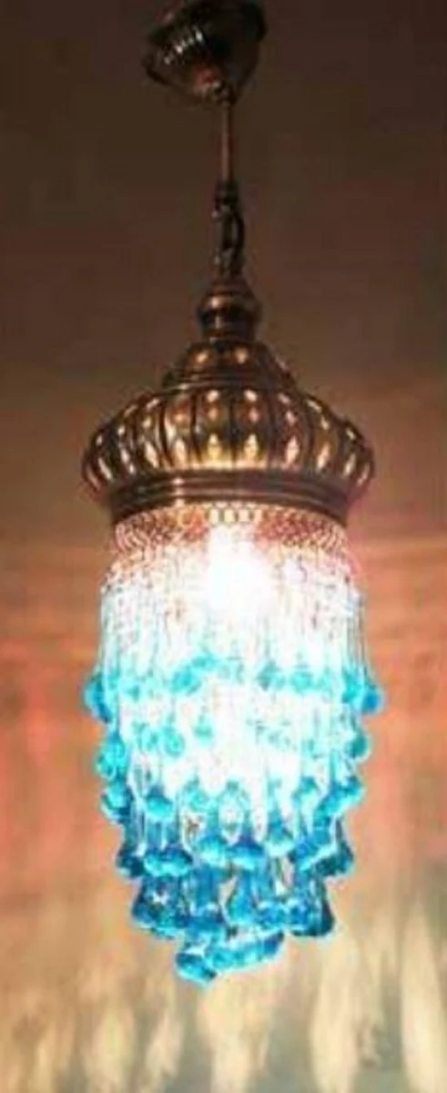 Casa Padrino lámpara colgante de lujo bronce / azul Ø 22 x A. 75 cm - Lámpara colgante de salón redonda - Lámparas colgantes de salón - Lámparas colgantes de lujo - Lámparas decorativas de lujo