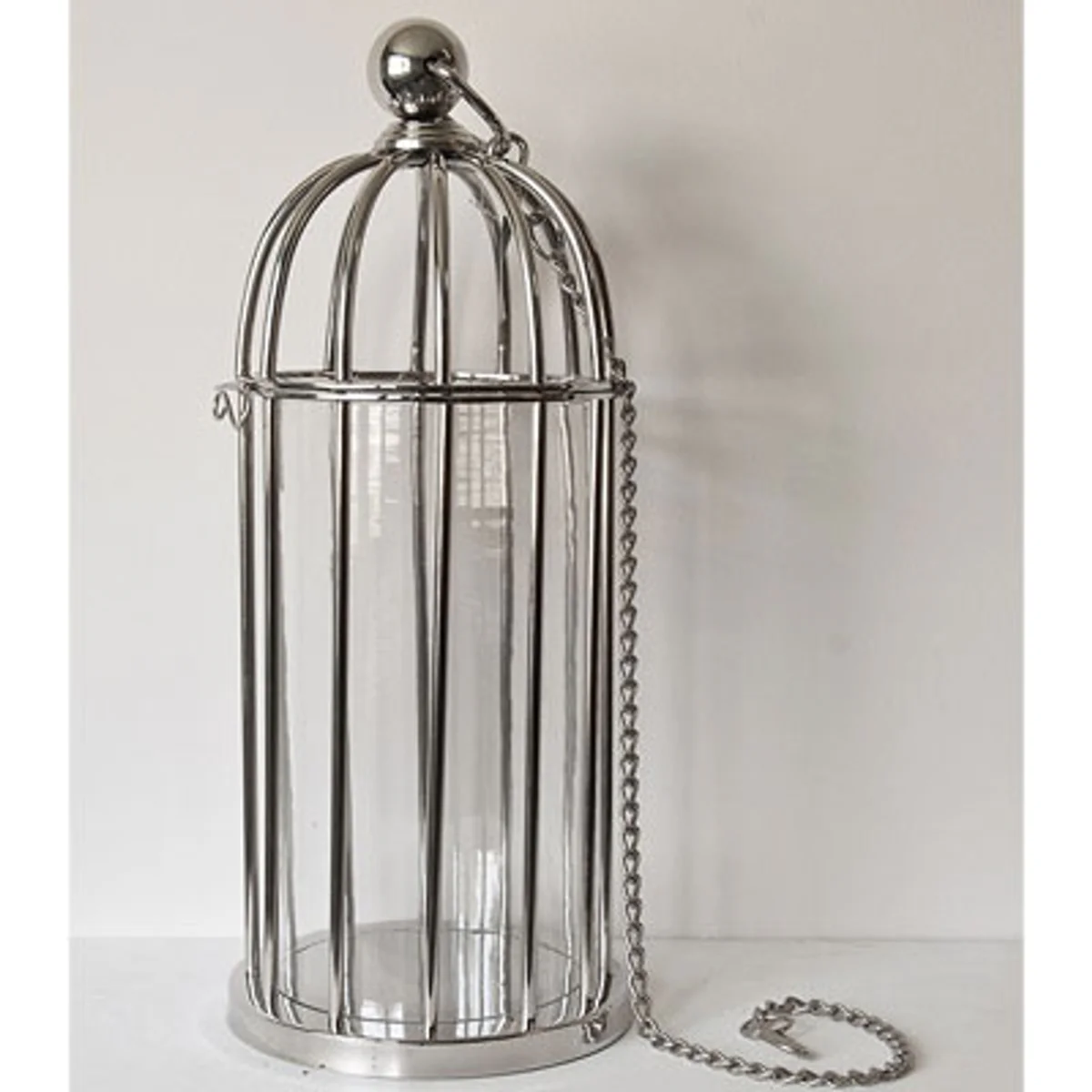 Casa Padrino candelabros de lujo, niquelado en diseño de jaula de pájaros 25 x Alt. 56 cm - Hotel Restaurante Accesorios Soporte para luces contra el viento Huracán