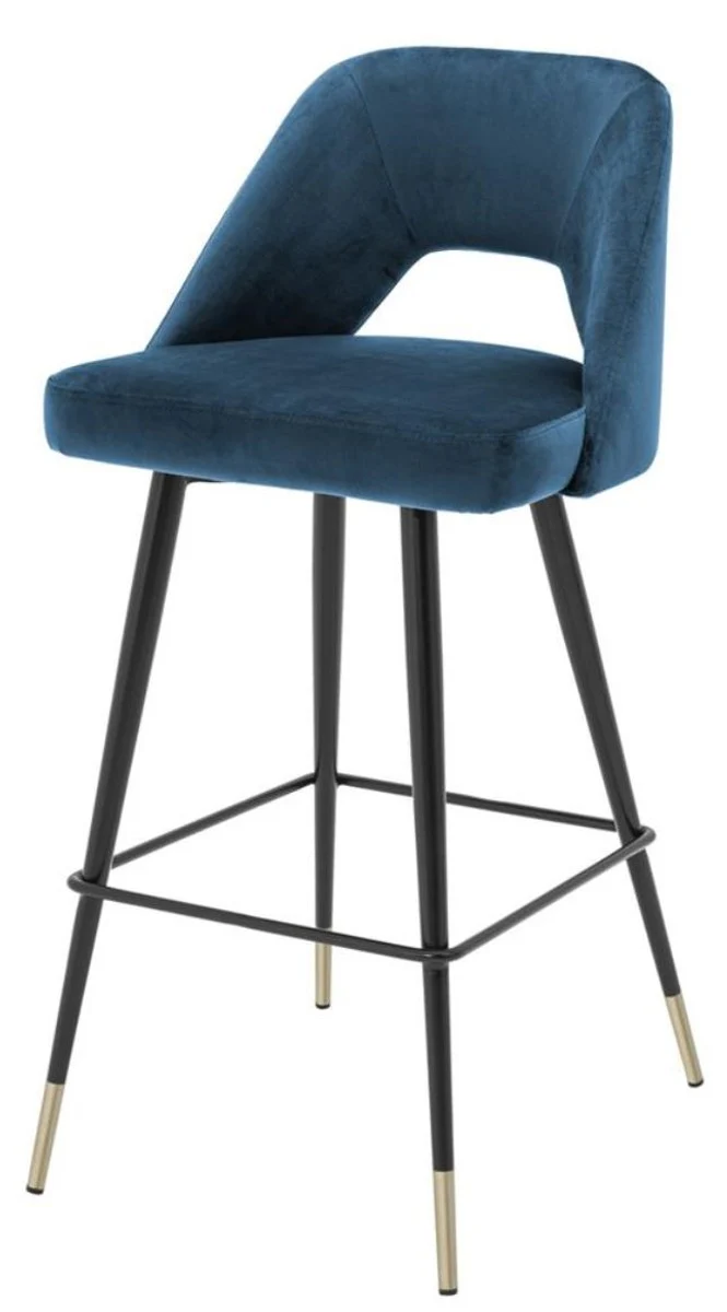 Casa Padrino luxury bar stool blue / black 50 x 50 x H. 100 cm - Luxury Bar Stools with Backrest