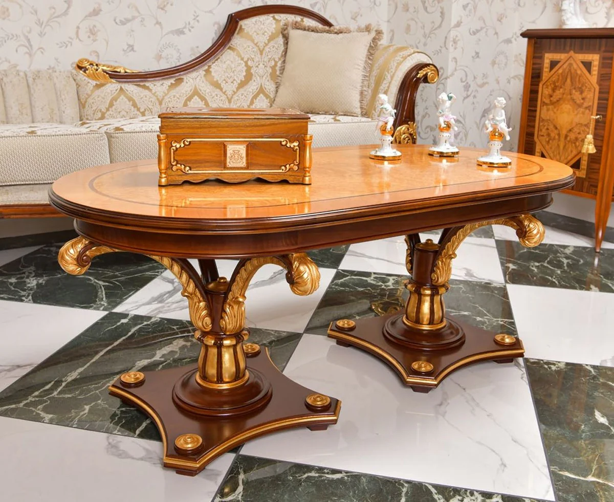 Casa Padrino mesa de centro barroco de lujo natural / marr¨®n / oro 125 cm - Muebles barrocos - Hecho en Italia