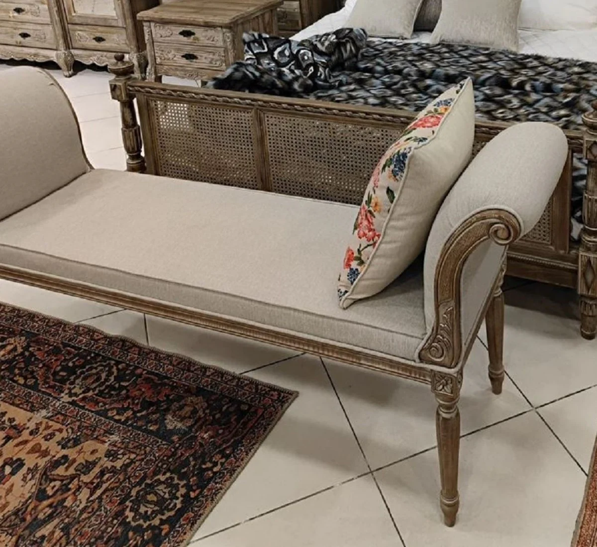 Pomp??s de Casa Padrino banco barroco de lujo Provenza gris / marr¨®n 170 cm - Dise?ado por Harald Gl??ckler