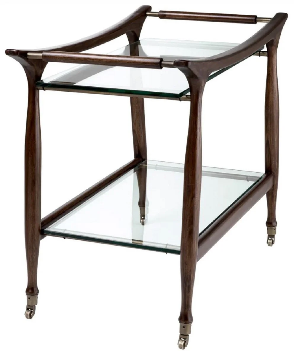 Casa Padrino carrito de servicio de lujo de madera maciza con tapas de vidrio marr¨®n 86 x 50 x A. 75,5 cm - Carrito gastron¨®mico restaurante hotel - Accesorios gastron¨®mico restaurante hotel lujo