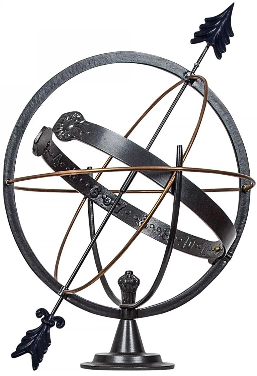 Casa Padrino Art Nouveau Garden Deco Reloj de Sol Antracita / Cobre Ø 45 x H. 50 cm - Decoración de Lujo en el Jardín