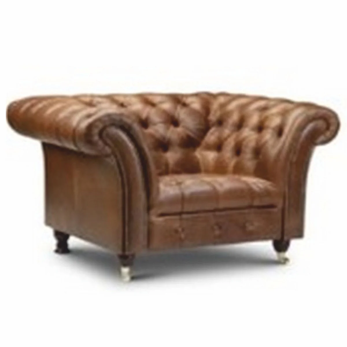Casa Padrino sill¨®n de cuero Chesterfield de lujo marr¨®n vintage / marr¨®n oscuro 127 cm - Muebles de cuero genuino
