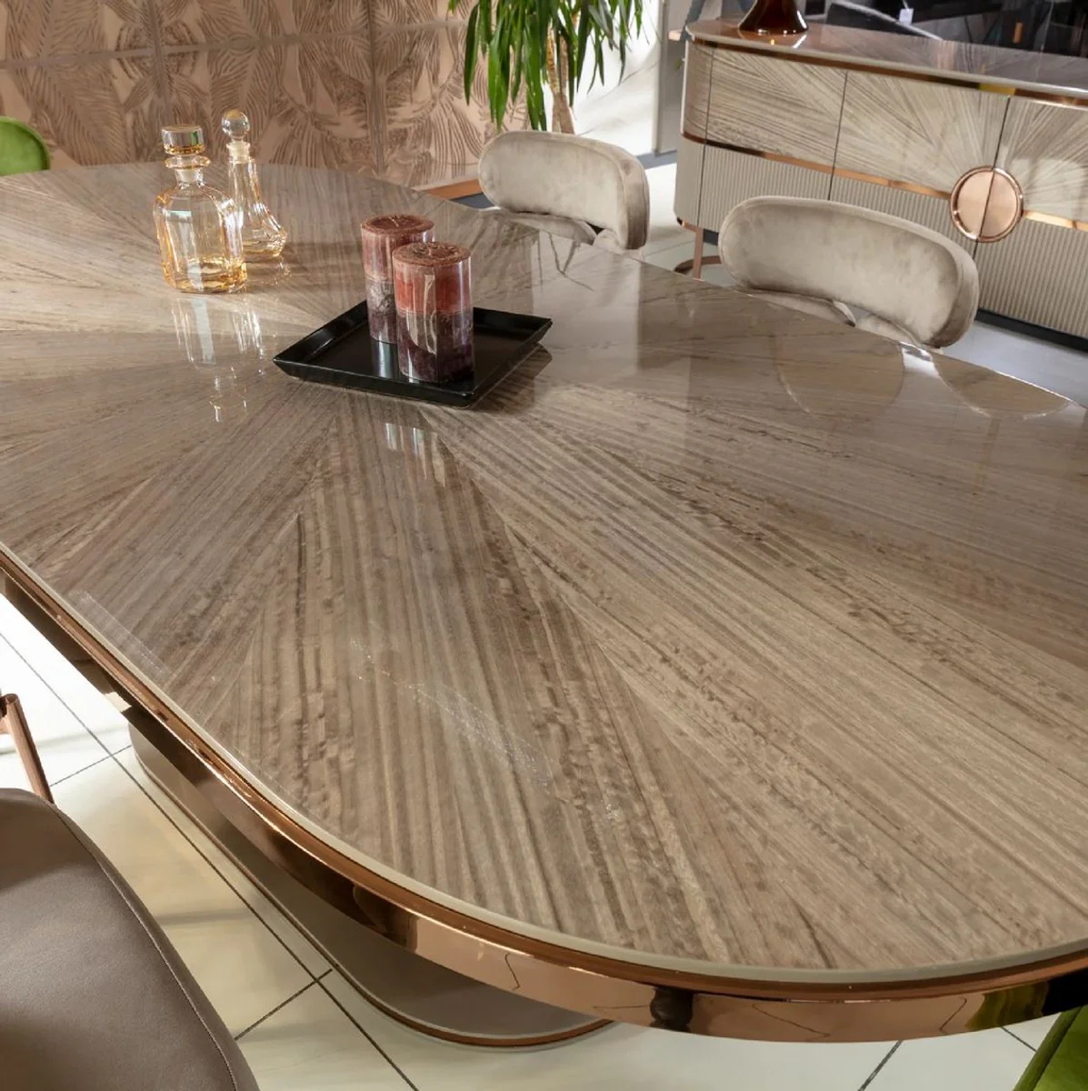 Casa Padrino Conjunto de Comedor de Lujo Gris / Verde / Cobre