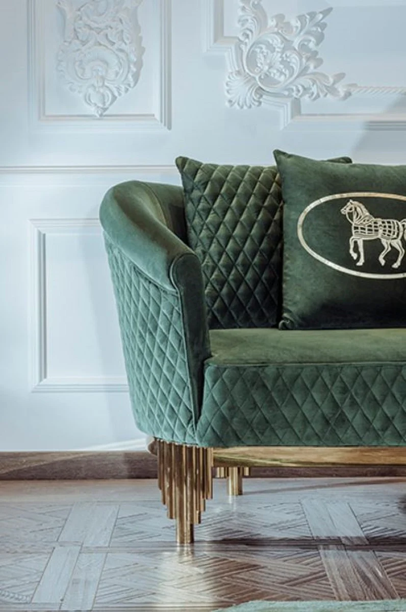 Casa Padrino Sof¨¢ de Lujo Verde / Oro 260 x 88 x A. 88 cm - Sof¨¢ de Sal¨®n Moderno - Muebles de Sal¨®n y Hotel - Colecci¨®n de Lujo