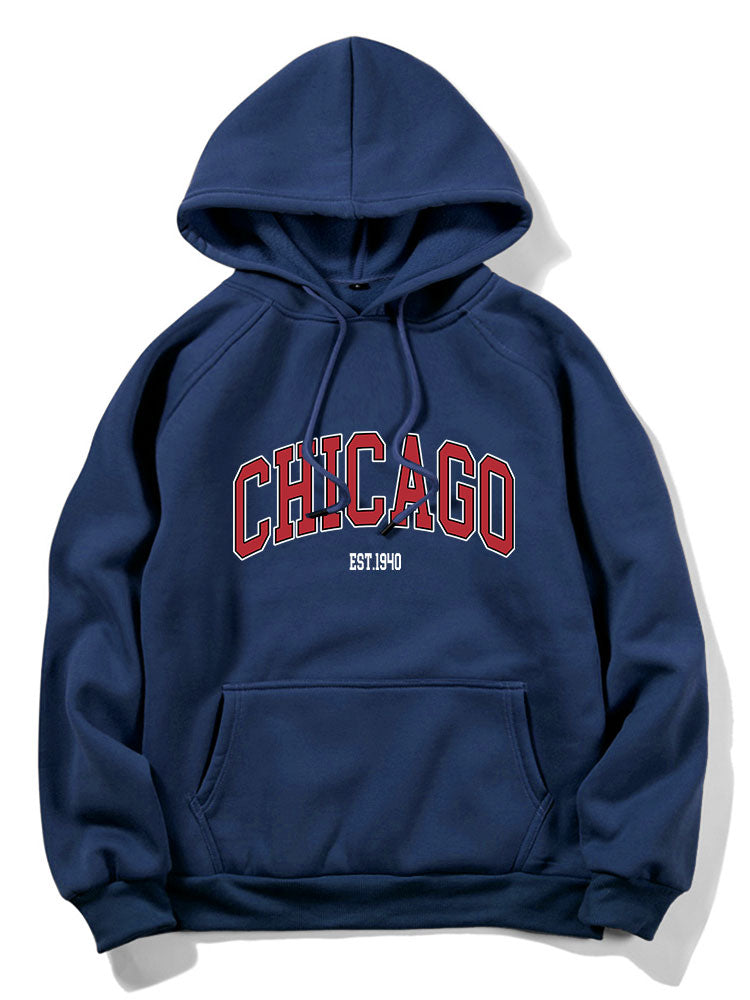 Chicago Letter Print Hoodie & Jogger Pants