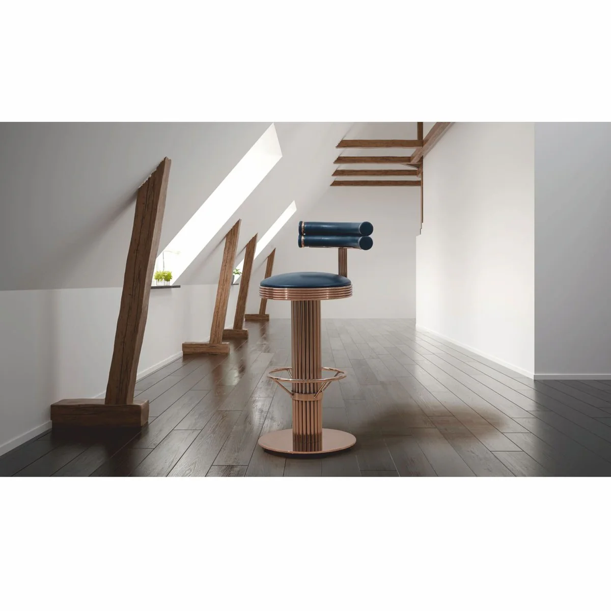 Casa Padrino silla de bar de lujo cobre / negro A. 96 cm