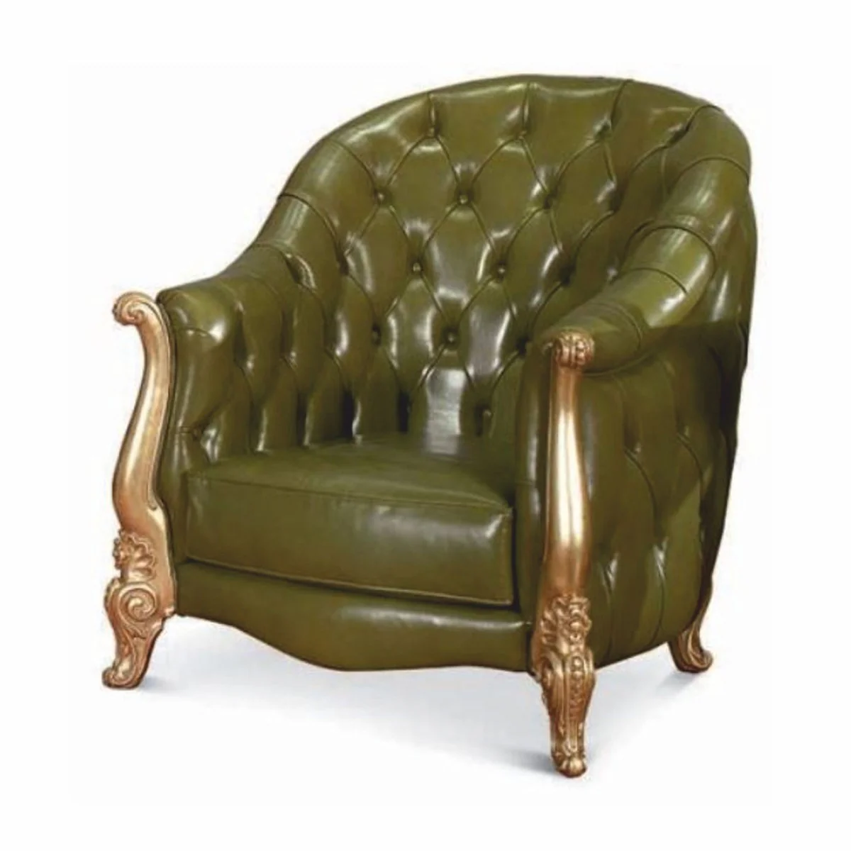 Casa Padrino sill¨®n Chesterfield barroco de lujo de cuero genuino verde / oro - Hecho en Italia