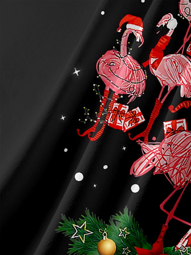 Christmas Flamingo Chest Pocket Short Sleeve Shirt