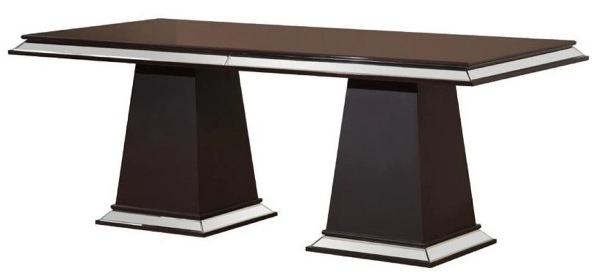 Casa Padrino conjunto de comedor Art Deco de lujo crema blanco / marr¨®n oscuro - 1 Mesa de comedor con espejo Art Deco de lujo y 6 Sillas de comedor Art Deco de lujo - Muebles de Comedor Art Deco