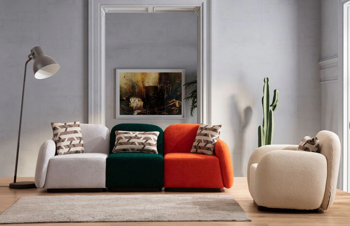 Casa Padrino sof¨¢ de lujo de 3 plazas gris / verde / naranja / negro 275 x 60 x A. 77 cm - Sof¨¢ de sal¨®n modular de 3 piezas - Sof¨¢ de hotel - Muebles de sal¨®n - Muebles de hotel - Muebles de lujo