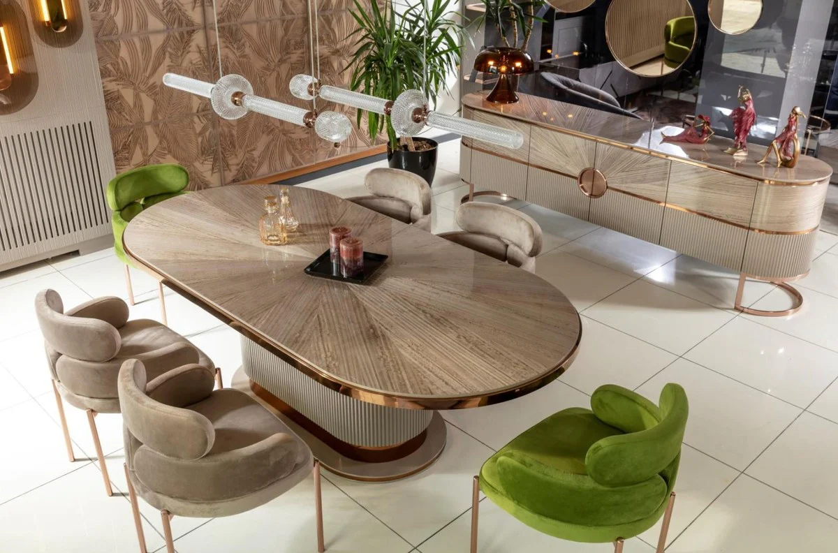 Casa Padrino mesa de comedor de lujo gris / cobre 220 x 105 x A. 75 cm - Mesa de cocina ovalada - Muebles de comedor - Muebles de cocina - Muebles de lujo - Interior de lujo